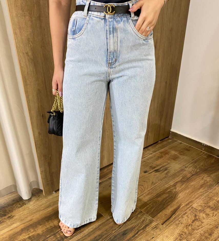 Calça Jeans Feminina Nicole Wide Leg com Cinto - Fernanda Ramos Store