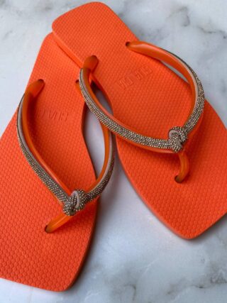 Chinelo Feminino Diamond Laranja com Strass - Fernanda Ramos Store