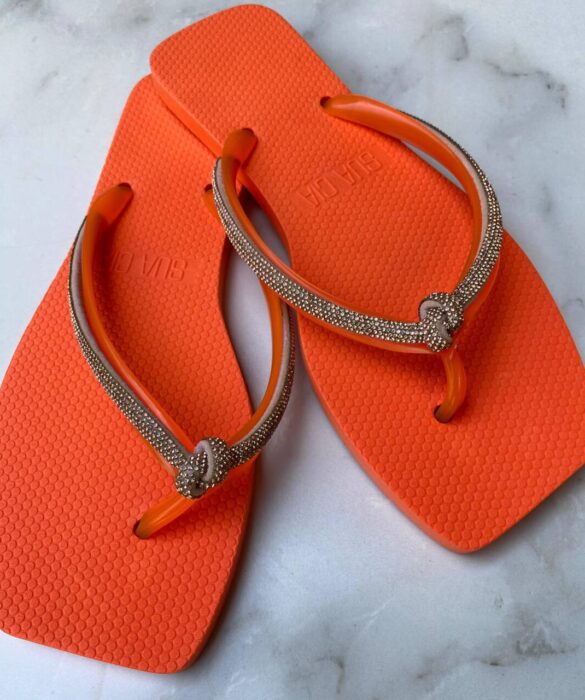 Chinelo Feminino Diamond Laranja com Strass - Fernanda Ramos Store