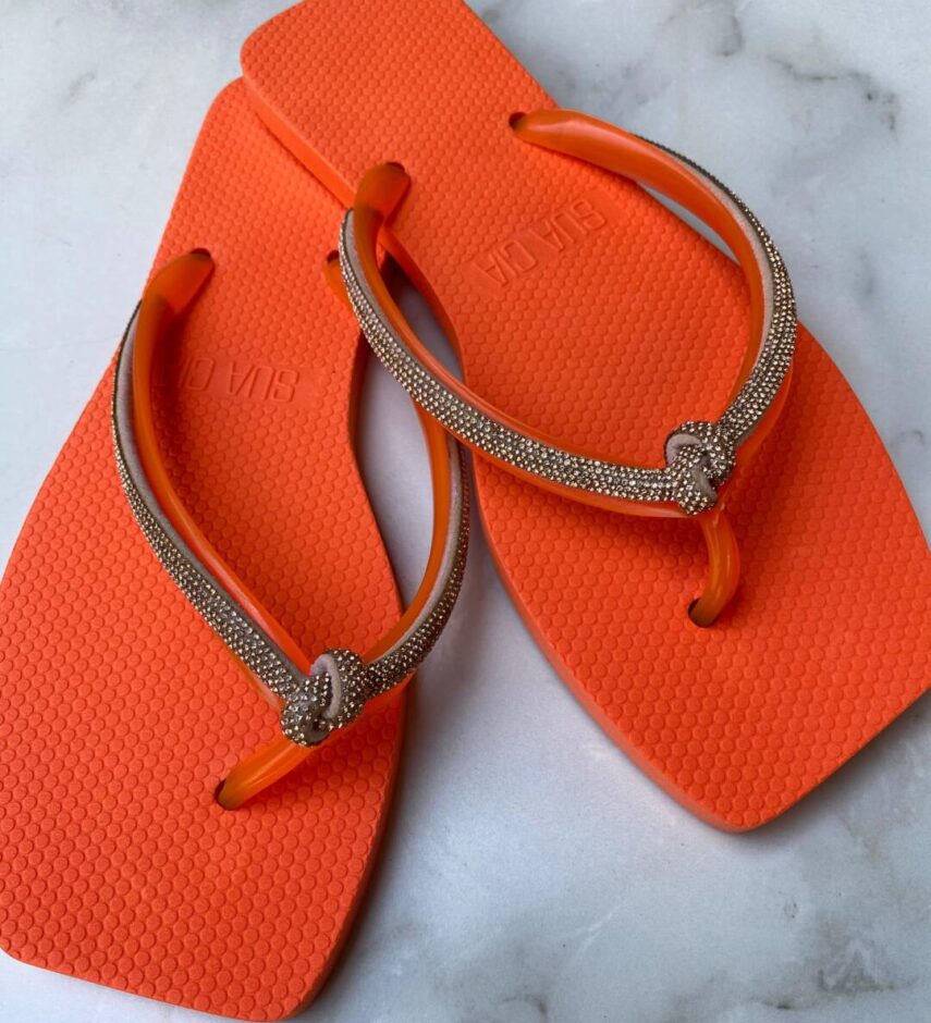 Chinelo Feminino Diamond Laranja com Strass - Fernanda Ramos Store