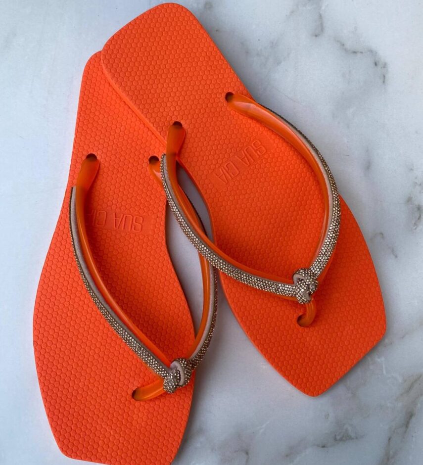 Chinelo Feminino Diamond Laranja com Strass - Fernanda Ramos Store