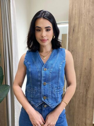 Colete Feminino Jeans Mari sem Bojo com Bolsos Falsos - Fernanda Ramos Store