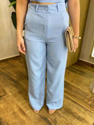 Conjunto Feminino Alfaiataria Fer Cropped e Calça Pantalona Azul - Fernanda Ramos Store