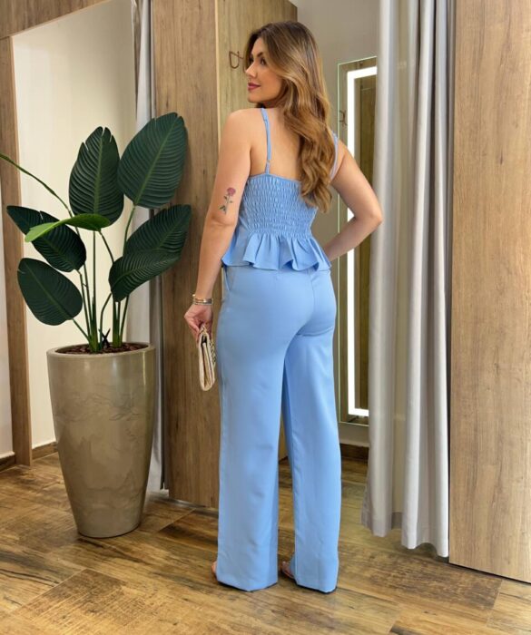 Conjunto Feminino Alfaiataria Fer Cropped e Calça Pantalona Azul - Fernanda Ramos Store