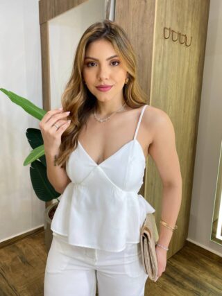 Conjunto Feminino Alfaiataria Fer Cropped e Calça Pantalona Off White - Fernanda Ramos Store