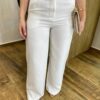 Conjunto Feminino Alfaiataria Fer Cropped e Calça Pantalona Off White - Fernanda Ramos Store