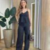 Conjunto Feminino Alfaiataria Fer Cropped e Calça Pantalona Preto - Fernanda Ramos Store