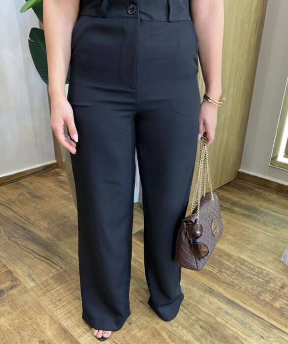 Conjunto Feminino Alfaiataria Fer Cropped e Calça Pantalona Preto - Fernanda Ramos Store