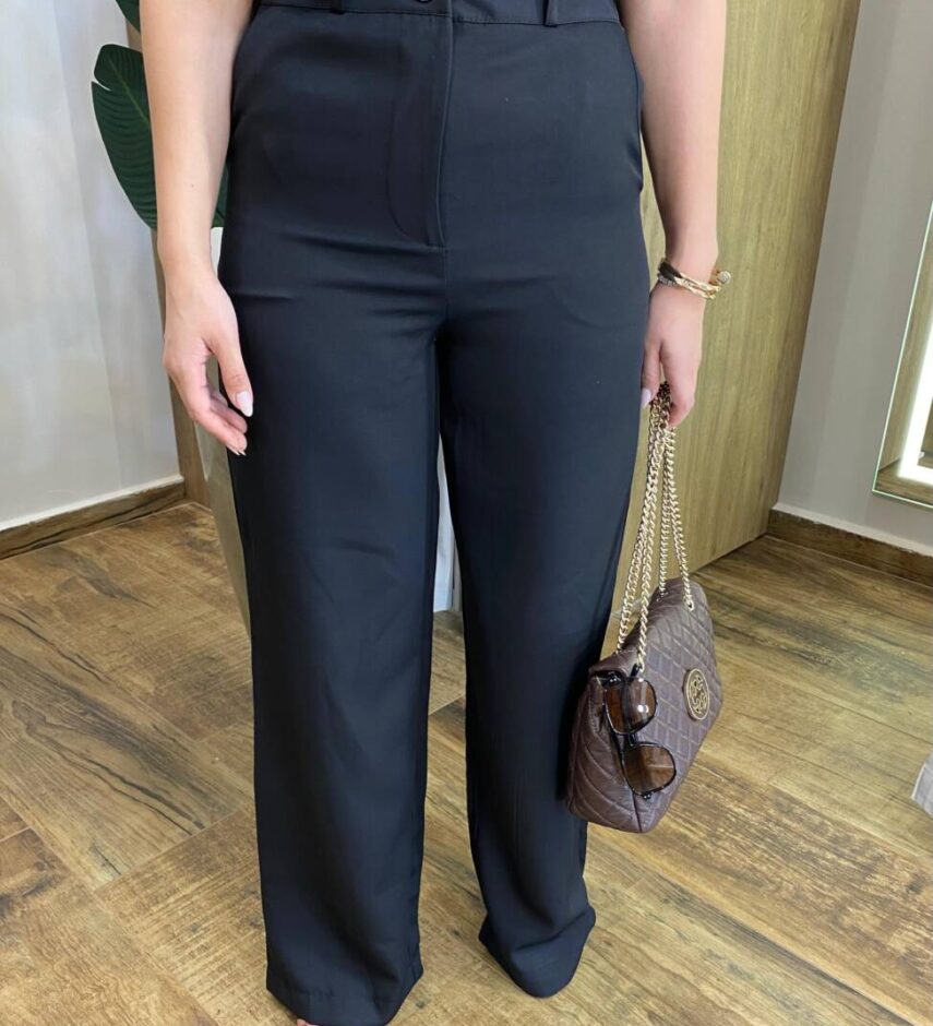 Conjunto Feminino Alfaiataria Fer Cropped e Calça Pantalona Preto - Fernanda Ramos Store