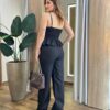 Conjunto Feminino Alfaiataria Fer Cropped e Calça Pantalona Preto - Fernanda Ramos Store