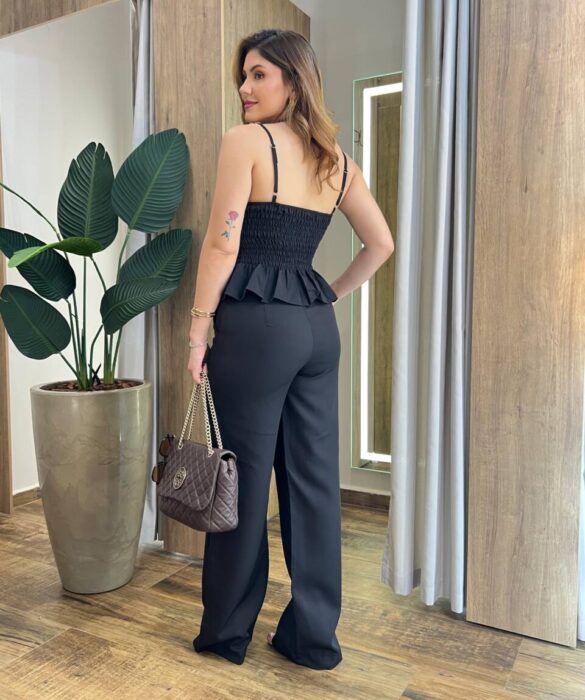 Conjunto Feminino Alfaiataria Fer Cropped e Calça Pantalona Preto - Fernanda Ramos Store