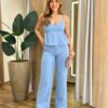 Conjunto Feminino Alfaiataria Fer Cropped e Calça Pantalona Azul - Fernanda Ramos Store