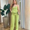 Conjunto Feminino Alfaiataria Fer Cropped e Calça Pantalona Verde - Fernanda Ramos Store