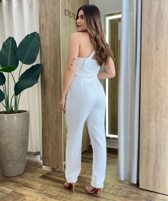 Conjunto Feminino Ana Cropped Nula Manga e Calça Off White - Fernanda Ramos Store