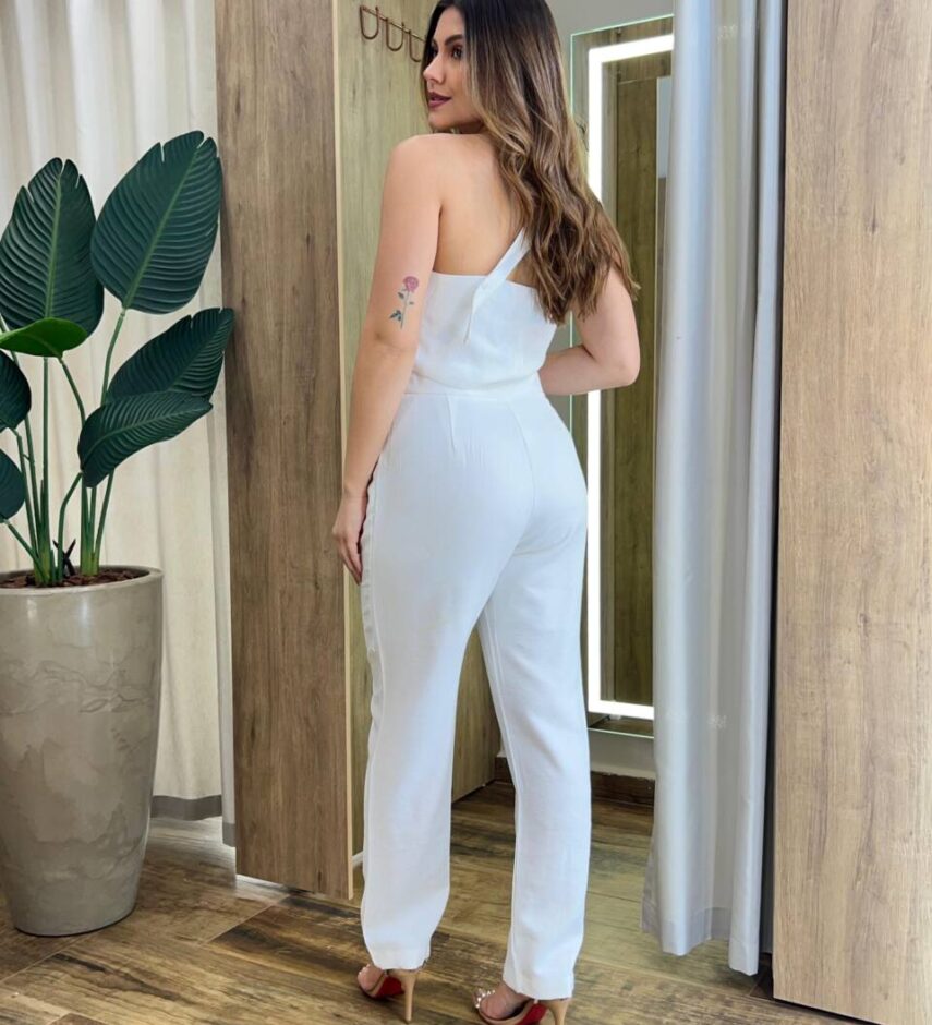 Conjunto Feminino Ana Cropped Nula Manga e Calça Off White - Fernanda Ramos Store