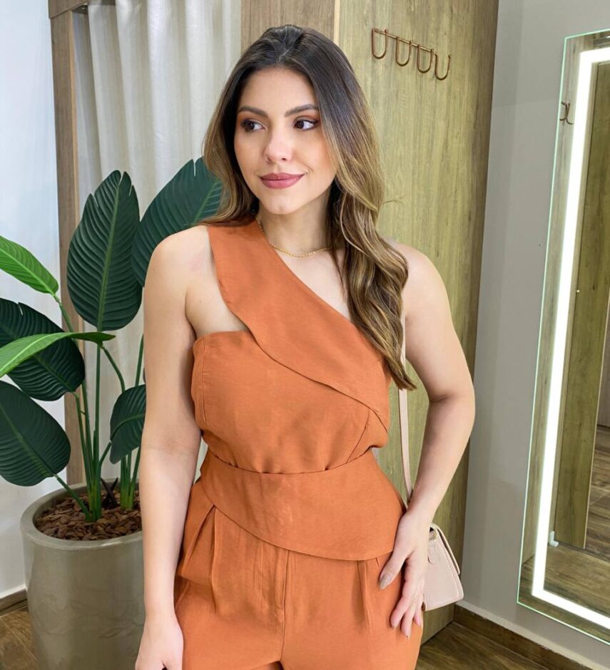 Conjunto Feminino Ana Cropped Nula Manga e Calça Terracota - Fernanda Ramos Store