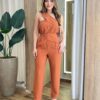 Conjunto Feminino Ana Cropped Nula Manga e Calça Terracota - Fernanda Ramos Store