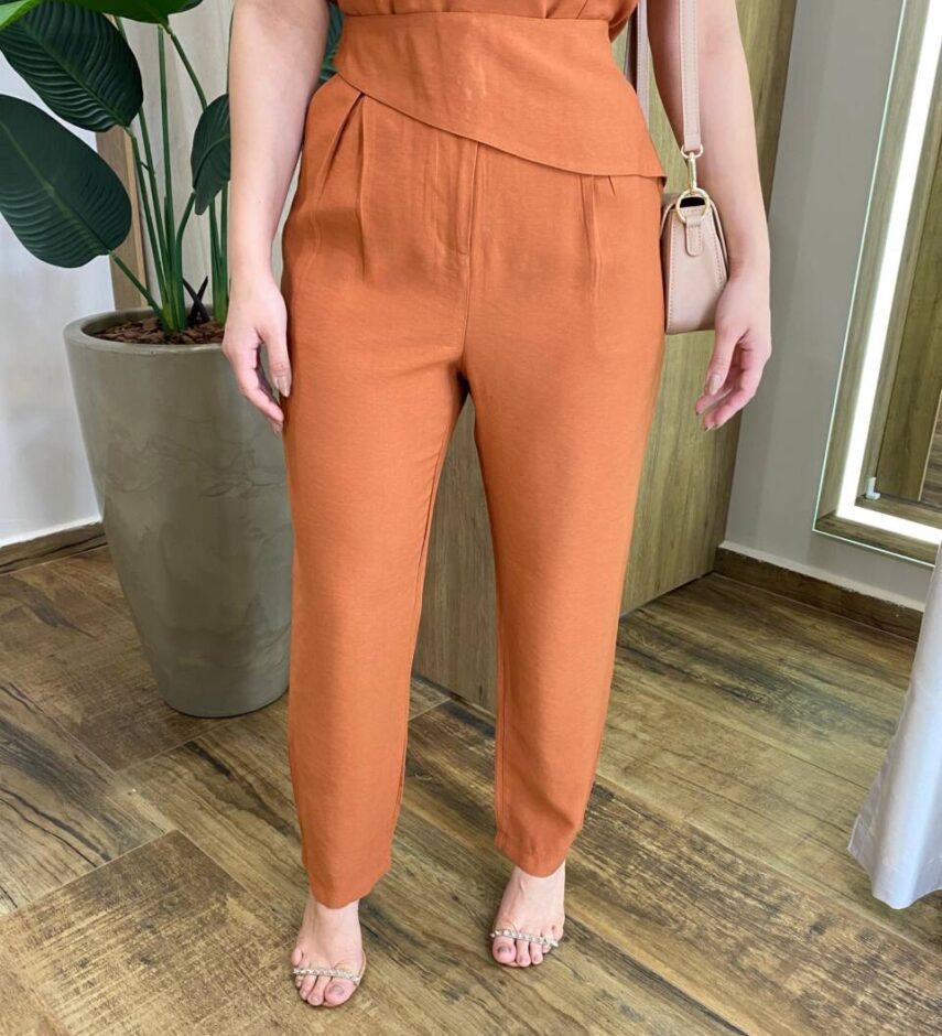 Conjunto Feminino Ana Cropped Nula Manga e Calça Terracota - Fernanda Ramos Store