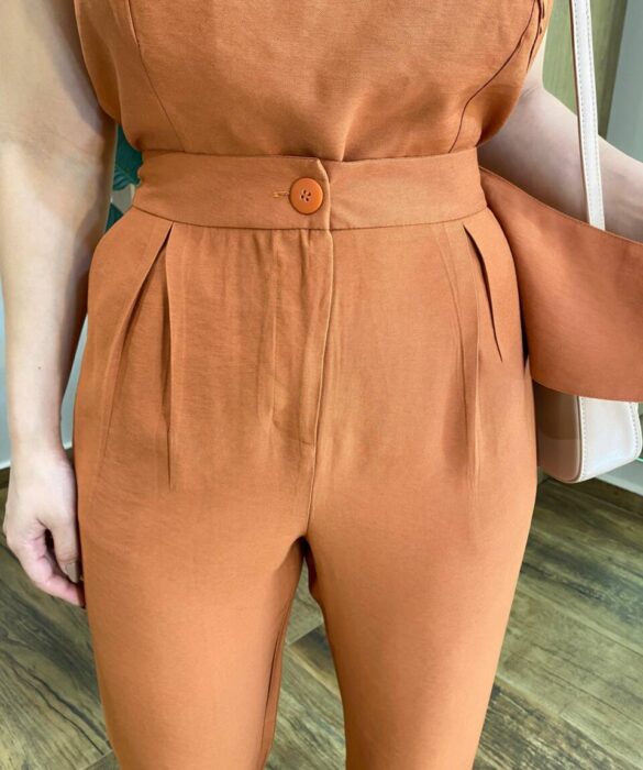 Conjunto Feminino Ana Cropped Nula Manga e Calça Terracota - Fernanda Ramos Store