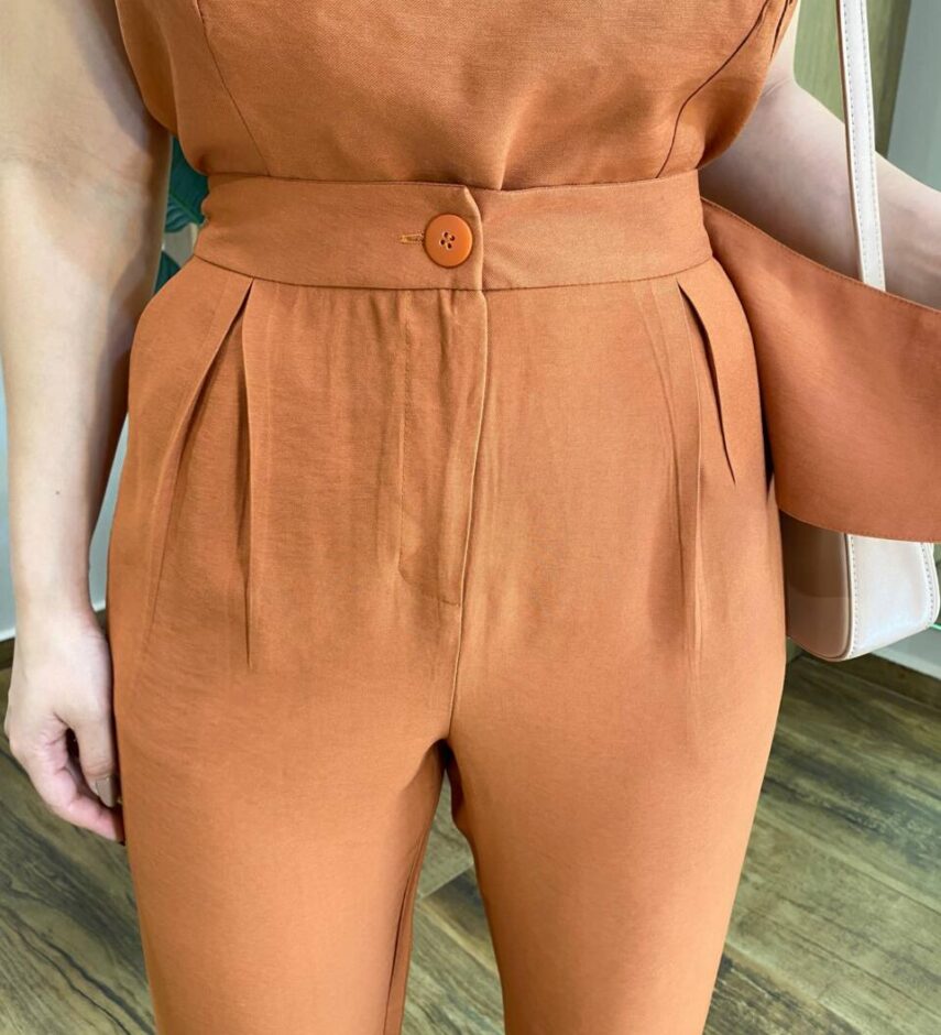 Conjunto Feminino Ana Cropped Nula Manga e Calça Terracota - Fernanda Ramos Store