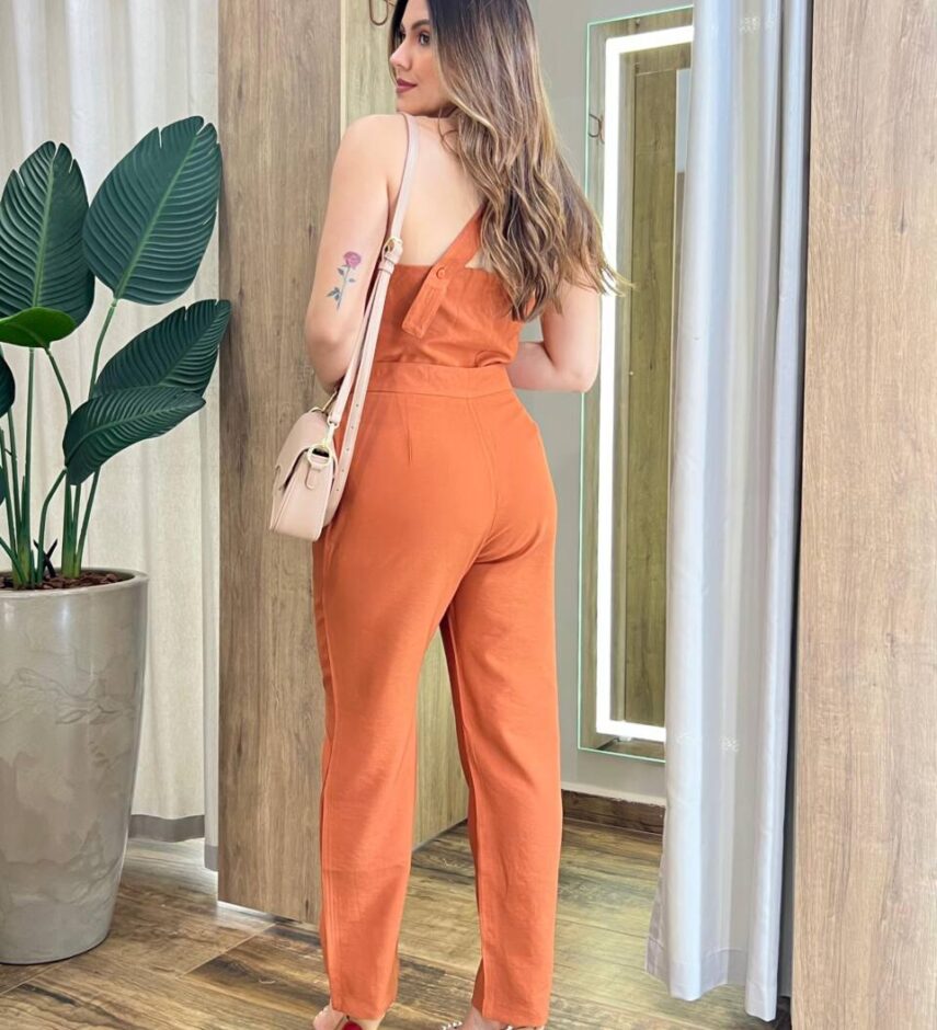 Conjunto Feminino Ana Cropped Nula Manga e Calça Terracota - Fernanda Ramos Store