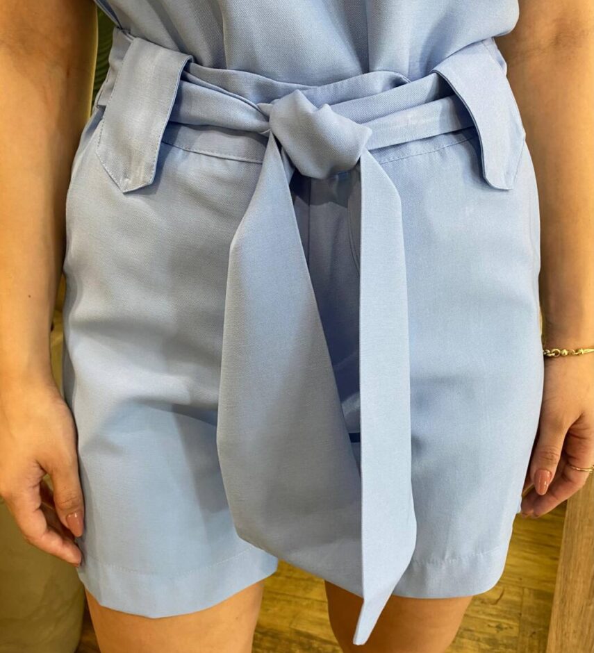Conjunto Feminino Bia Blusa Manga Curta e Short com Amarração Azul - Fernanda Ramos Store
