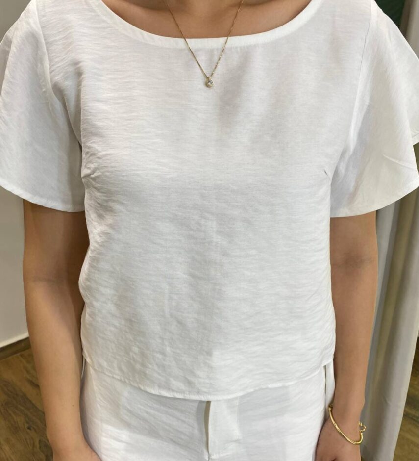 Conjunto Feminino Bia Blusa Manga Curta e Short com Amarração Branco - Fernanda Ramos Store