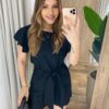 Conjunto Feminino Bia Blusa Manga Curta e Short com Amarração Preto - Fernanda Ramos Store