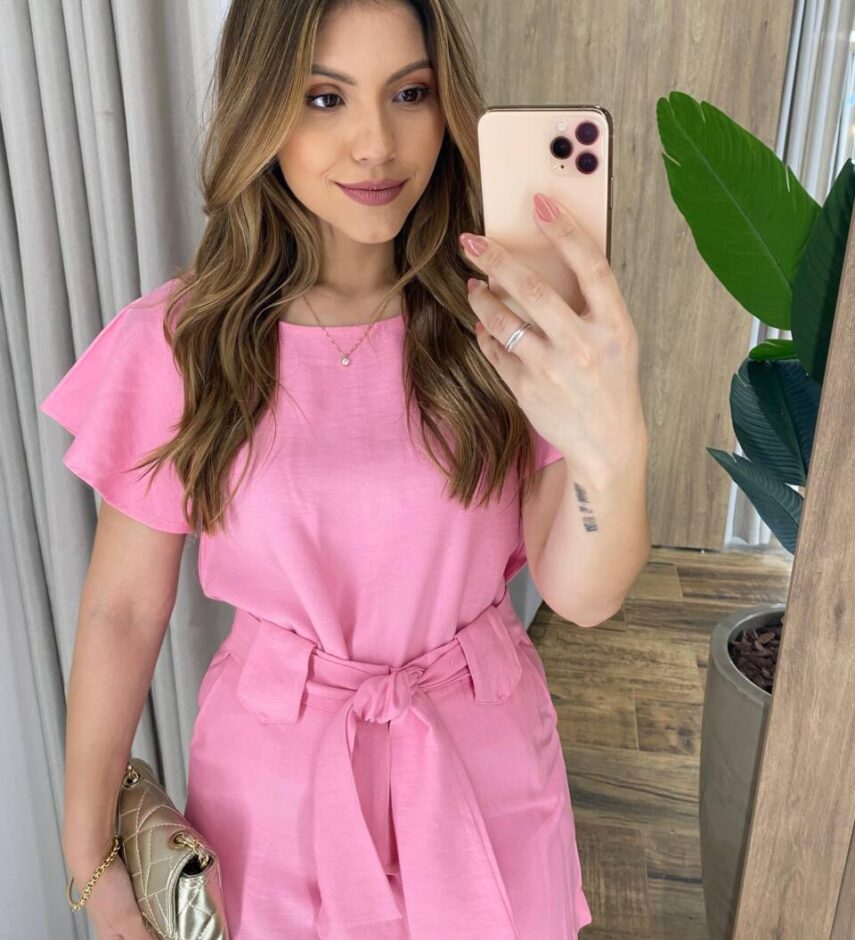 Conjunto Feminino Bia Blusa Manga Curta e Short com Amarração Rosa - Fernanda Ramos Store