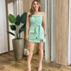 Conjunto Feminino Blusa com Bojo e Short Saia Verde com Amarração - Fernanda Ramos Store