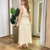 Conjunto Feminino Sarah Cropped e Saia Midi Bege com Cinto - Fernanda Ramos Store