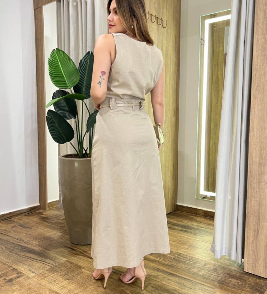 Conjunto Feminino Sarah Cropped e Saia Midi Caqui com Cinto - Fernanda Ramos Store