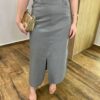 Conjunto Feminino Sarah Cropped e Saia Midi Cinza com Cinto - Fernanda Ramos Store