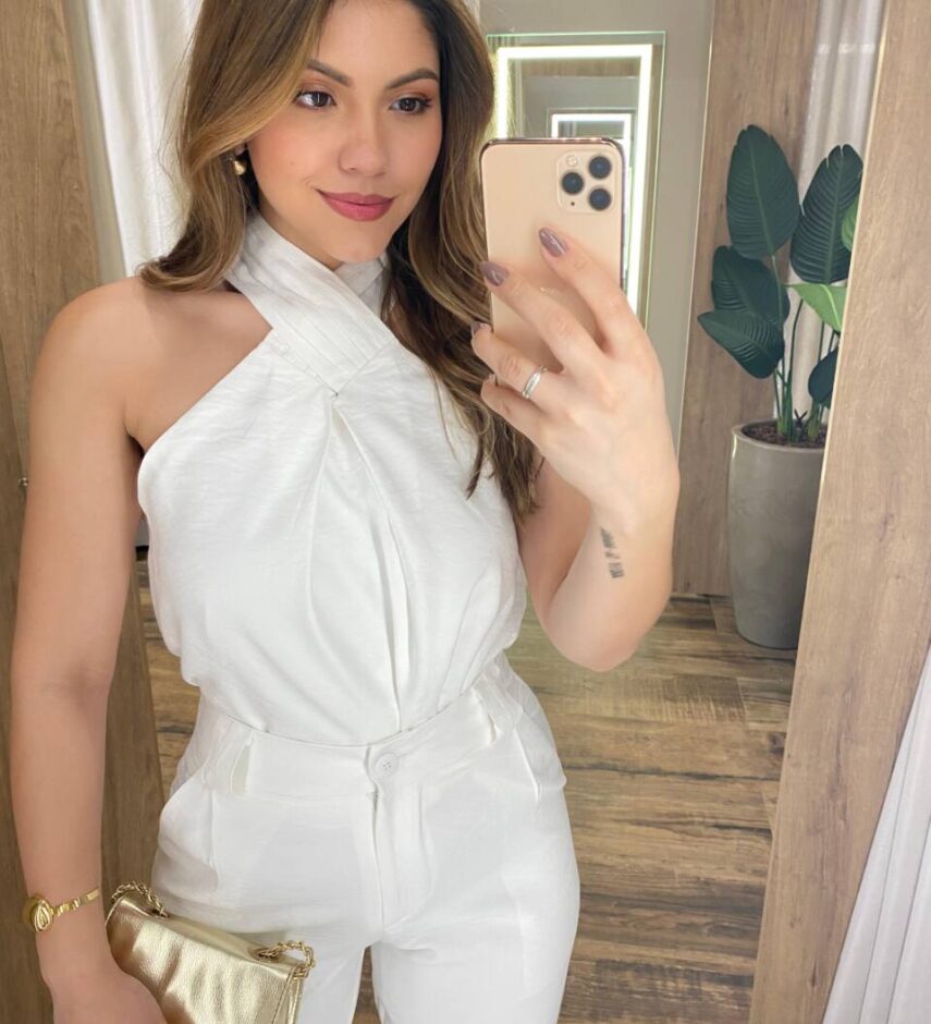 Conjunto Feminino Summer Love Regata com Detalhe e Calça Branco - Fernanda Ramos Store