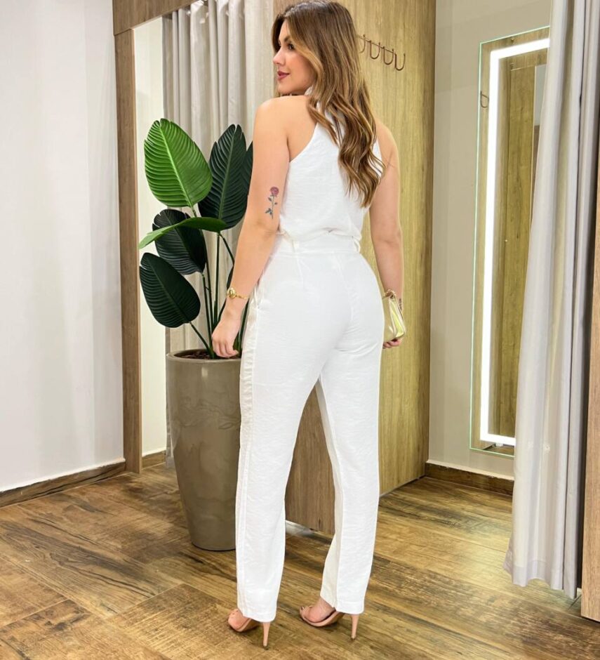 Conjunto Feminino Summer Love Regata com Detalhe e Calça Branco - Fernanda Ramos Store