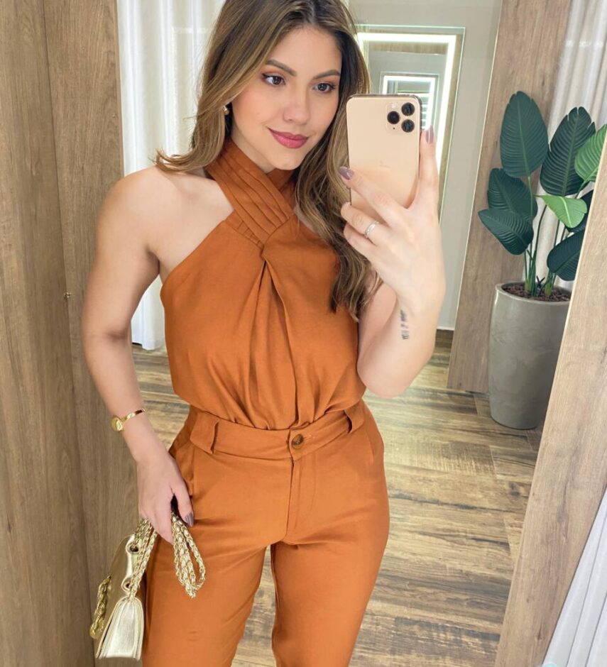 Conjunto Feminino Summer Love Regata com Detalhe e Calça Caramelo - Fernanda Ramos Store