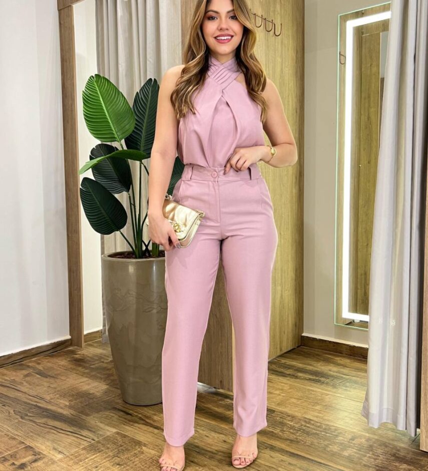 Conjunto Feminino Summer Love Regata com Detalhe e Calça Rosé - Fernanda Ramos Store