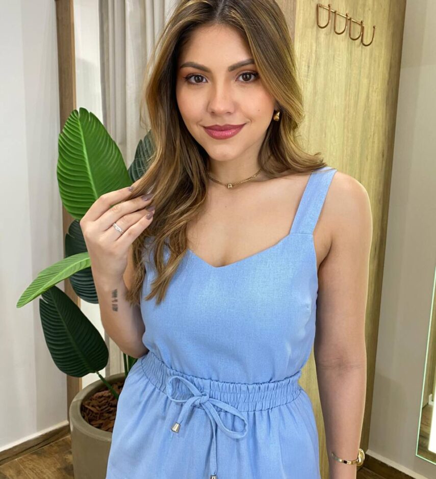 Conjunto Feminino Viscolinho Ayla Cropped e Saia Midi Azul - Fernanda Ramos Store