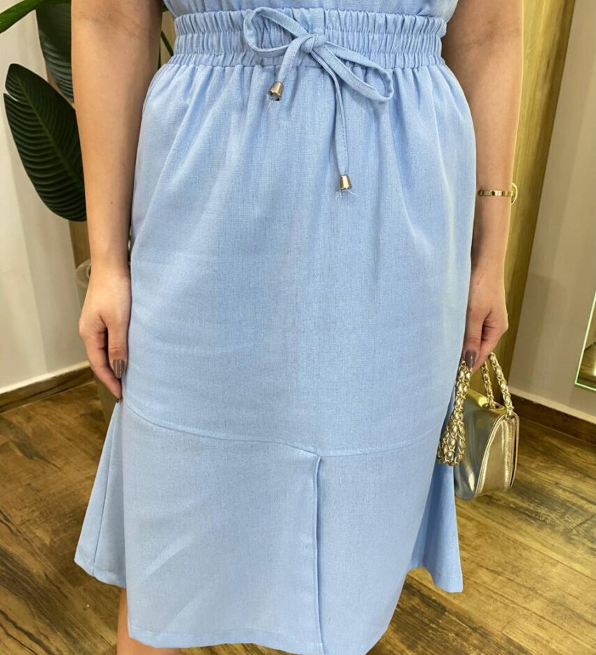 Conjunto Feminino Viscolinho Ayla Cropped e Saia Midi Azul - Fernanda Ramos Store
