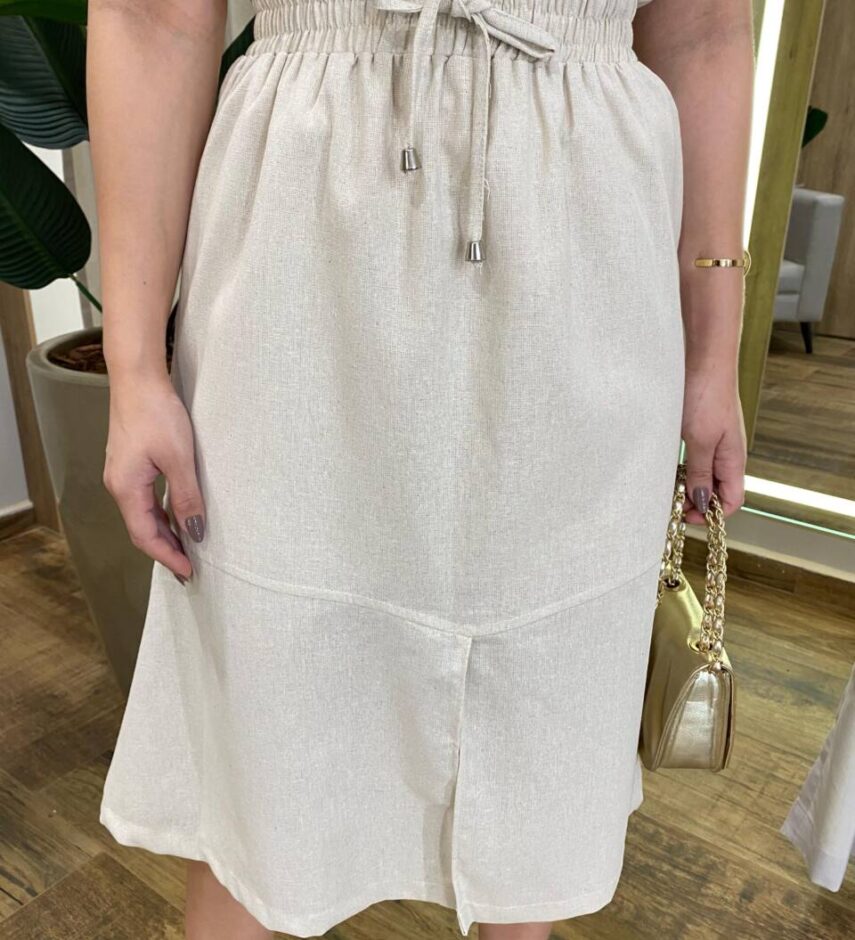 Conjunto Feminino Viscolinho Ayla Cropped e Saia Midi Cru - Fernanda Ramos Store