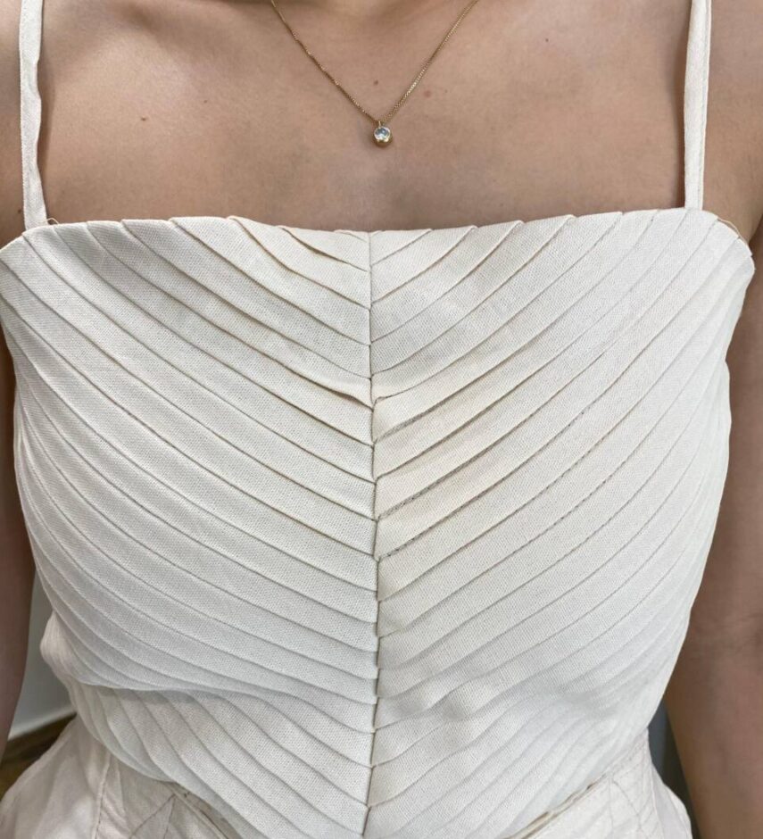Conjunto Feminino Viscolinho Cropped e Saia Midi Nude com Amarração - Fernanda Ramos Store