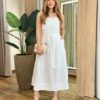 Conjunto Feminino Viscolinho Cropped e Saia Midi Off White com Amarração - Fernanda Ramos Store