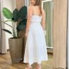 Conjunto Feminino Viscolinho Cropped e Saia Midi Off White com Amarração - Fernanda Ramos Store