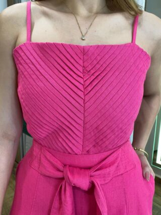 Conjunto Feminino Viscolinho Cropped e Saia Midi Pink com Amarração - Fernanda Ramos Store