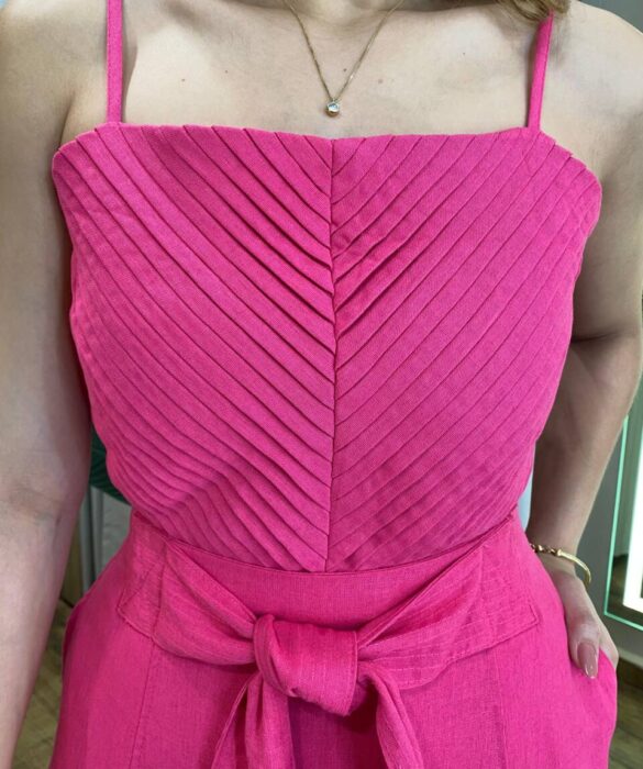 Conjunto Feminino Viscolinho Cropped e Saia Midi Pink com Amarração - Fernanda Ramos Store