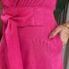 Conjunto Feminino Viscolinho Cropped e Saia Midi Pink com Amarração - Fernanda Ramos Store