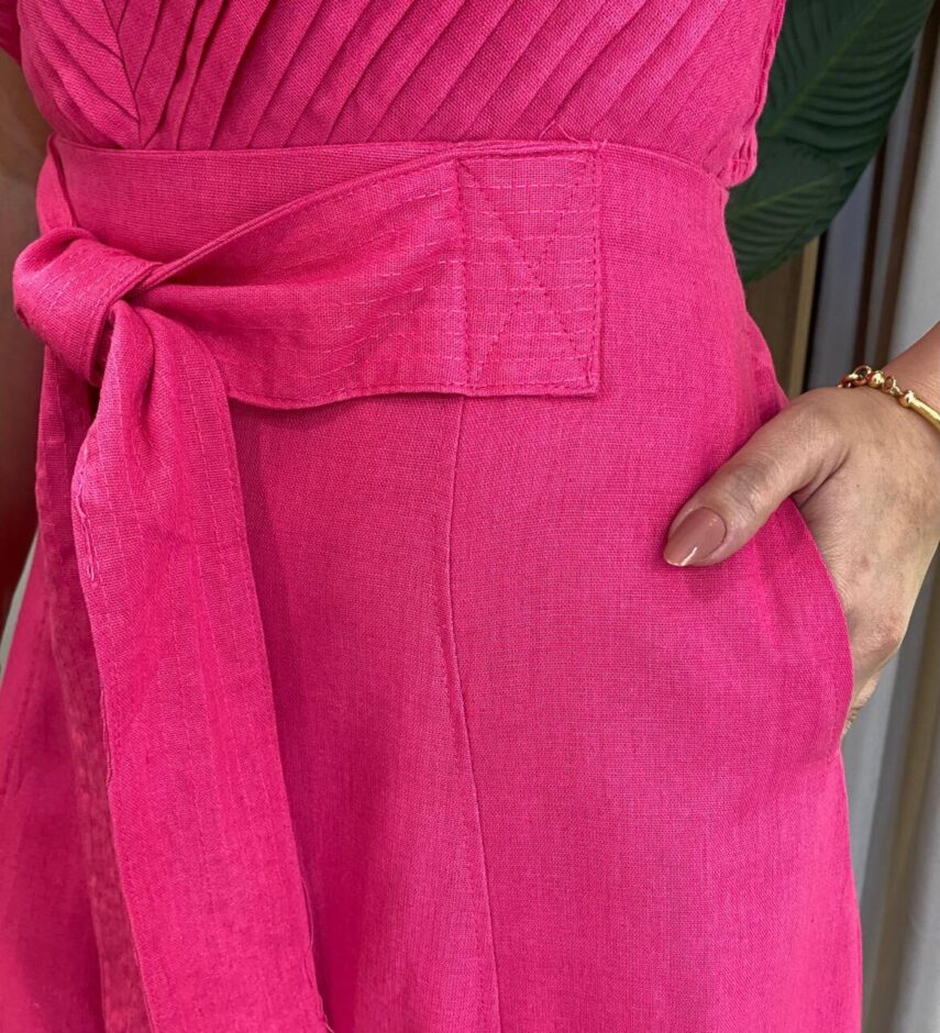 Conjunto Feminino Viscolinho Cropped e Saia Midi Pink com Amarração - Fernanda Ramos Store