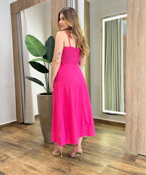 Conjunto Feminino Viscolinho Cropped e Saia Midi Pink com Amarração - Fernanda Ramos Store