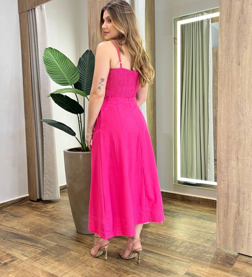 Conjunto Feminino Viscolinho Cropped e Saia Midi Pink com Amarração - Fernanda Ramos Store