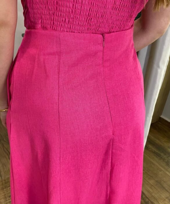 Conjunto Feminino Viscolinho Cropped e Saia Midi Pink com Amarração - Fernanda Ramos Store